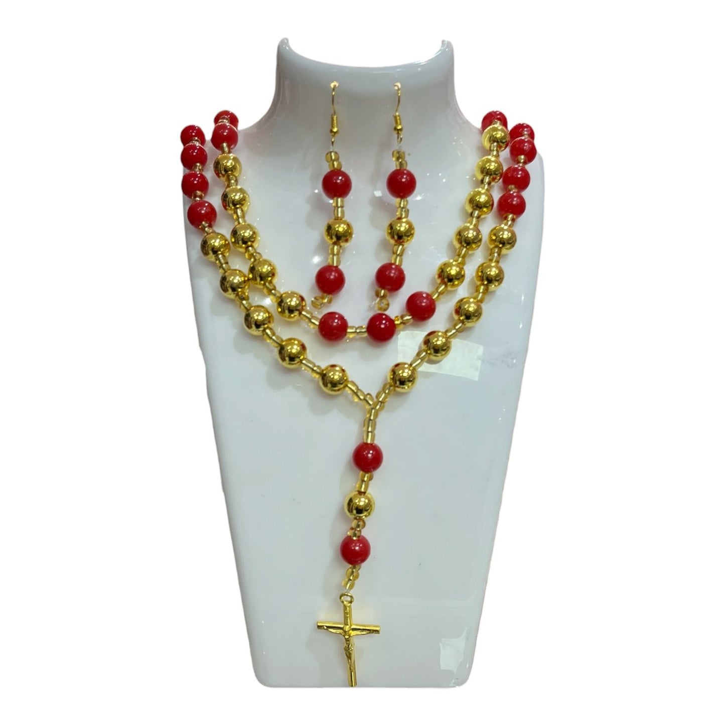COLLAR DOBLE DORADO/ROJO CON ARO