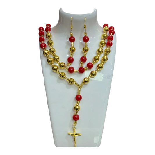 COLLAR DOBLE DORADO/ROJO CON ARO