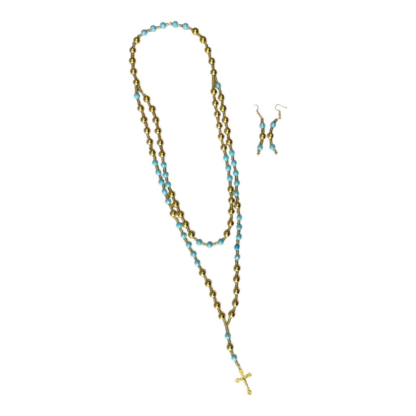 COLLAR DOBLE DORADO/CELESTE CON ARO