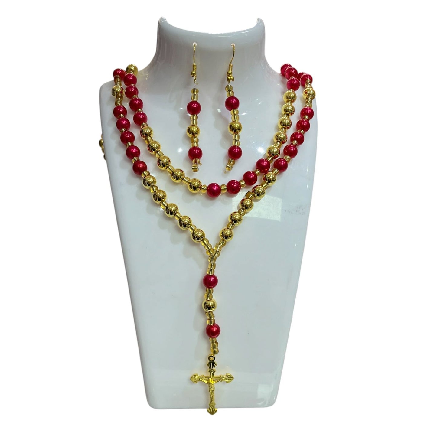 COLLAR DOBLE INFANTIL DORADO/ROJO CON ARO