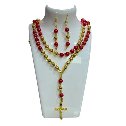 COLLAR DOBLE INFANTIL DORADO/ROJO CON ARO
